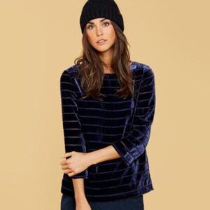 Joules Navy Blue Velvet Striped Blouse 2 XS